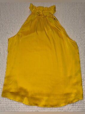 White House Black Market Yellow Ruffle Neck Sleeveless Blouse Size 10
